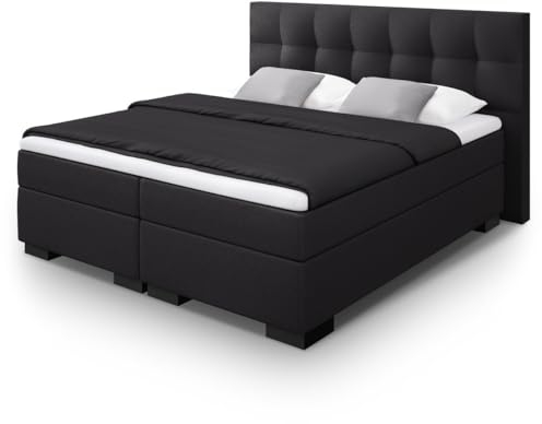 UNIVANDO Milano Boxspringbett mit Matratze I 7 Zonen Taschenfederkernmatratze I TFK Härtegrad H2-H3 Wendematratze & Bonellfederkernmatratze I Mit Kopfteil I Schwarz I 180 x 200 cm