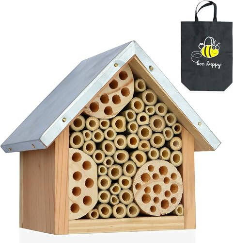 Katai - Casetta impollinatrice per api - Hotel in legno per insetti da giardino con borsa per la spesa ecologica