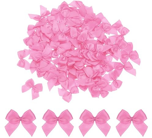 QUARKZMAN 150pz Mini Fiocco di Nastro 25mm Mini Fiocchi di Fiori in Nastro Raso per Artigianato Fai da Te Cucito Matrimonio Compleanno Festa Carta da Regalo Fiocchi, Rosa Rossa