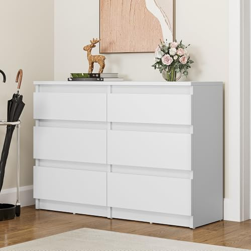 YITAHOME Chest of Drawers Wood, Chest of Drawers Bedroom, 6 Drawer with Runners, Bedroom Furniture, Bedroom Storage Unit, Modern Bedroom Bedside Storage Cabinet, 100 * 30 * 70cm (White)