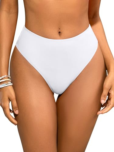 SHEKINI Donna Tanga Bikini Parte inferiore A Vita Alta Increspato Retro Costume Da Bagno Parte inferiore, bianco, M