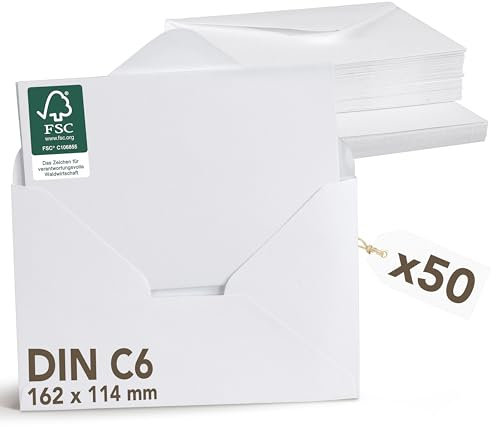 Falinko 50x Faltkarten Mit Umschlag I Din A6/C6 I Faltkarten Blanko Weiß I Briefumschläge I Neutrale Grußkarten (Kraftpapier, 50er Set)
