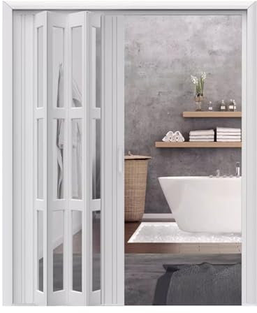 Akkordeon-Falttür mit transparenten Paneelen, 63,5 x 203,2 cm, ideal für Küche, Badezimmer, Kleiderschrank und Raumteiler, verstellbare Breite von 61 cm bis 203,2 cm