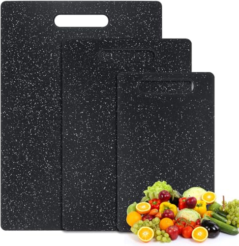 ZCDA Cutting Board Set 3-Piece, Marble Pattern Non-Slip TPR Kitchen Chopping Boards,Easy-Grip Handles and Dishwasher Safe for Meat Veggies Fruits(Light Grey, 3 Sizes)