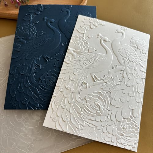 arriettycraft 3D Plastic Peony Flowers Embossing Folders for Card Making 3 d Peacock Texture Embossing Folder for Scrapbooking Paper Crafting Home Decoration