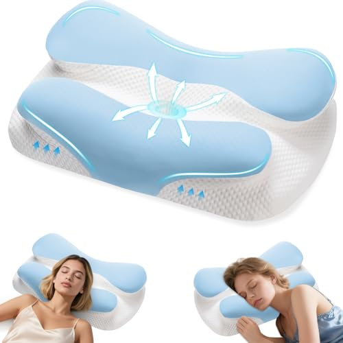 ALLFYL Cuscino in memory foam per alleviare il dolore al collo e alle spalle, cuscino cervicale ergonomico con copertura in seta di ghiaccio rinfrescante, cuscino ortopedico a doppia altezza per chi
