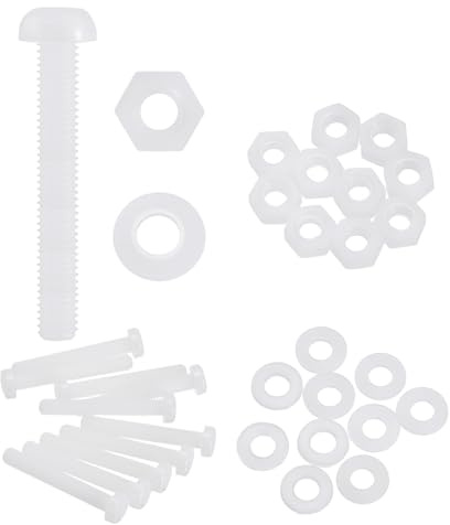 sourcing map Lot de 10 vis à tête ronde cruciforme en nylon PA66 M5 x 35 mm, écrous hexagonaux, rondelles plates, assortiment de boulons métriques à filetage complet pour assemblage de machine à faire