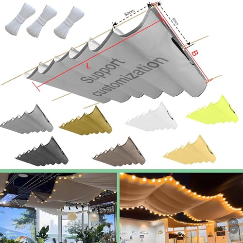 Indragbar våg solsegel 200 x 400 cm (B x L) justerbart skuggskydd solskydd vattentät utomhus pergola UV-resistent markis användbar på terrass trädgård ljusgrå