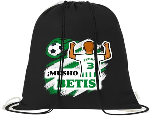xulisimo Mochila de algodón orgánico 100% con cordones | Saco multiusos ligero y reutilizable de 38x42 cm | Ideal para adultos y niños Futbol | Mochila tipo saco para gimnasio, colegio (Chico, Betis)