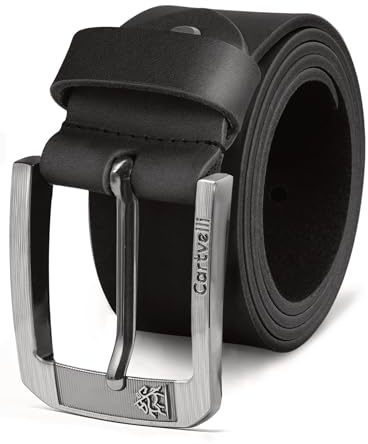 Cartvelli Cintura in pelle premium da uomo, Made in Italy, con confezione regalo in vera pelle da uomo, cintura in jeans, cintura larga 40 mm, accorciabile, Caviale nero, 115