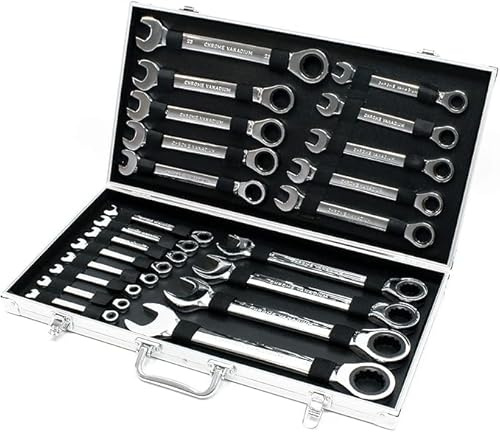 Set di chiavi inglesi, 22 pezzi, 6 – 32 mm, chiave a cricchetto, chiave a cricchetto articolata, set di chiavi combinate in pratica valigia, chiave ad anello, set di cacciaviti