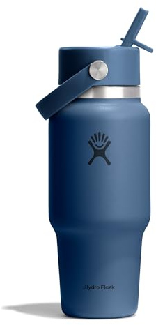 Hydro Flask – Wide Flex Straw Travel Bottle 710 ml (24 oz) – Leakproof, Insulated, Cupholder Compatible – Keeps Drinks Cold 24 Hrs – Flex Straw Cap – Harbor Blue