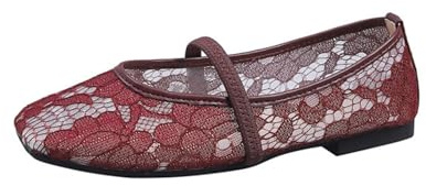 Generisch Ballerines confortables pour femme - Chaussures de danse classiques - Chaussures de danse antidérapantes - Chaussures d'été larges - Chaussures de ballet sportives à lanières, V05 Bordeaux