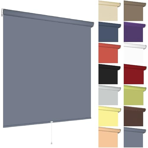 Springrollo Mittelzugrollo Schnapprollo viele Größen und Farben Montage Träger Metall Rollo Vorhang Blickdicht lichtdurchlässig Fenster Sonnenschutz Sichtschutz Blendschutz (90 x 180 cm, Dunkelgrau)