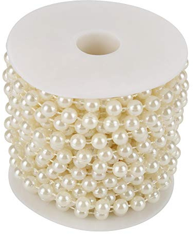 Fydun Perle per artigianato, 10 m/rotolo 8 mm, filo di perle per ghirlanda, fai da te, decorazione per la casa (bianco, beige) (beige)