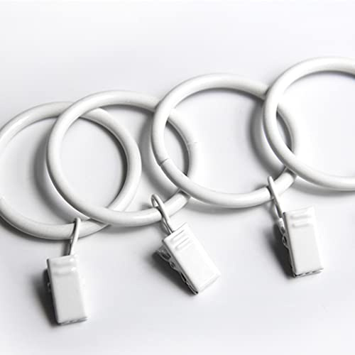 KAIY Set of 14 White Curtain Rings with Clips 1.25 Inch Iron Metal