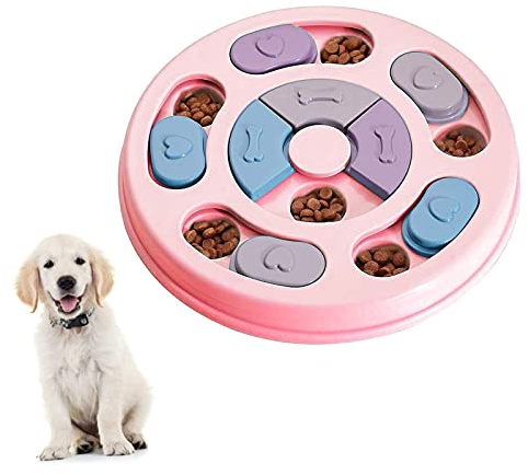 Elezenioc Dog Puzzle Slow Feeder Toy,Puppy Treat Dispenser Slow Feeder Bowl Whelp Toy,Dog Brain Games Dish with Non-Slip, Improve IQ Puzzle Bowl for Puppy