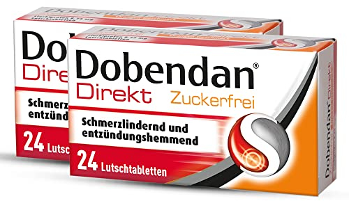 Doppelpack DOBENDAN Direkt Zuckerfrei Lutschtabletten bei starken Halsschmerzen & Schluckbeschwerden 2x 24 Tabletten