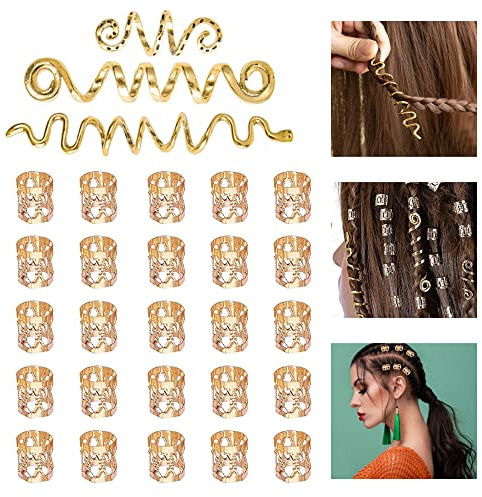 SIYINGSAERY Bbijoux Spirales pour Cheveux Style Poignets de Cheveux Réglable Bijoux Cheveux Tresse Africaine Bijoux Cheveux Tresse Doré pour Tresses, Queues de Cheval, Longues Mèches