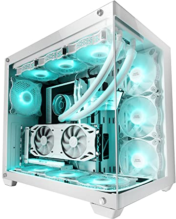 Mars Gaming MCV4 Weiß, Custom XXL E-ATX Gaming Tower, Rahmenloses Front und Seitenfenster Gehärtetem Glas, Modularer Doppelkammerrahmen