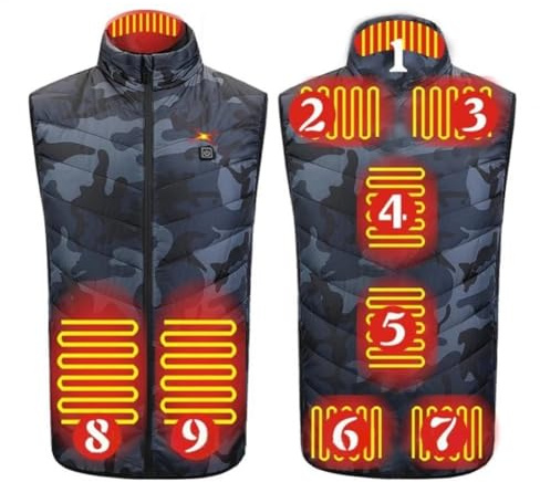 Chaleco calefactable con 3 ajustes de temperatura y 9 zonas de calefacción, chaqueta eléctrica con calefacción USB, chaleco calefactor for el cuerpo, ropa for mujeres y hombres ( Color : Camouflage ,
