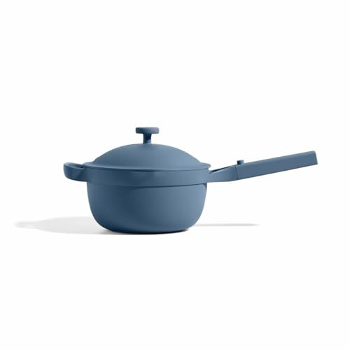 Our Place Perfect Pot - Mini 2.4L Nonstick Ceramic Sauce Pan with Lid | Versatile Cookware for Stovetop and Oven | Steam, Bake, Braise, Roast | PTFE & PFOA-Free | Toxin-Free, Easy to Clean | Blue Salt