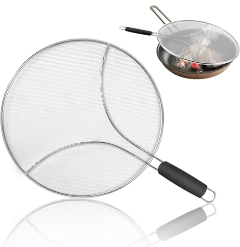 Splatter Screen for Frying Pan, 13 Inch Frying Pan Splatter Guard, Stainless Steel Splatter Guard with Resting Feet, Stops 99% of Hot Oil Splash - Protects Skin from Burns for Cooking & Frying