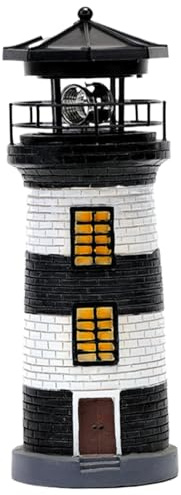 Lighthouse Light Solar Light 11 Tall IP44 Lámpara de faro de resina impermeable con 360 grados LED de estilo náutico LED solar Luz para el patio Decoraciones de jardín de jardín de patio Negro 2