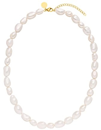 Purelei Keshi Moonlight Gold Kette – aus langlebigem Edelstahl – Necklace mit natürlichen Perlen – Verstellbare Länge 40-45 cm - Modeschmuck für deinen individuellen Look – Perlenkette Damen