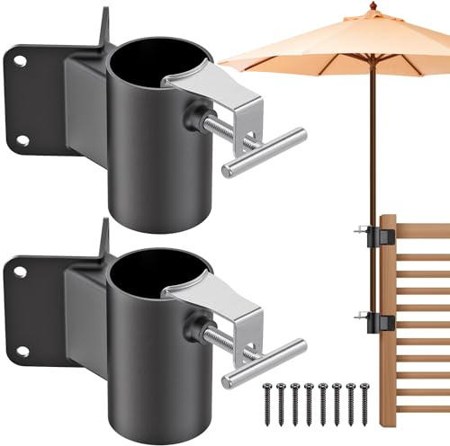 Lifeswell Schirmhalter für Terrassengeländer, Terrassenschirmständer für 1-2 Zoll Stangen Sonnenschirmhalter Balkongeländer, Stabile Pfosten-Eckhalterung für Terrassengeländer, Balkon, Außenhof, Zäune