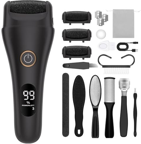 Hornhaut Entfernen Fuß Elektrisch - Elektrischer Hornhautentferner - hornhautraspel elektrisch mit 3 Gear, 3 Ersatzrollen, IPX7 Wasserdicht Fußfeile für Rissige Fersen, Hornhaut entfernen, Tote Haut