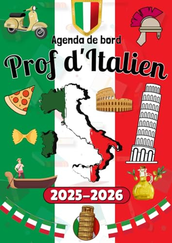 Agenda 2025-2026 Prof Italien: Enseignant d'Italien | Organisateur planificateur Semainier et Mensuel | Cahier Journal | A4