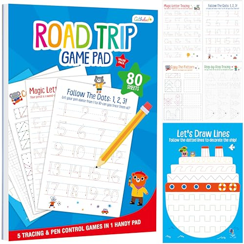 Bloc d'activités de contrôle et de traçage, 80 feuilles détachables avec lettres de l'alphabet et chiffres pour enfants, lettres de A à Z/chiffres 1 à 20/carnet de traçage de motifs pour avion