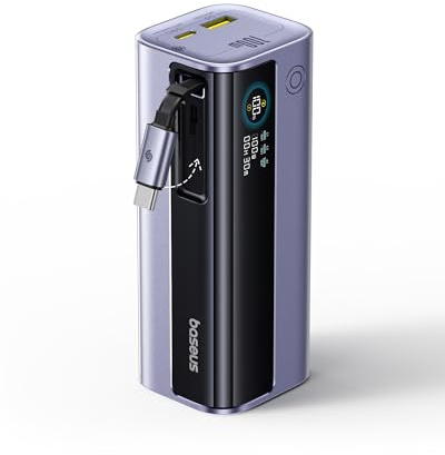Baseus EnerGeek Laptop Powerbank 100W 10000 mAh Caricatore Portatile con Cavo 60cm USB-C Integrato Retrattili, per PC, iPhone 16/15 Serie, iPad, MacBook, Samsung e Altro