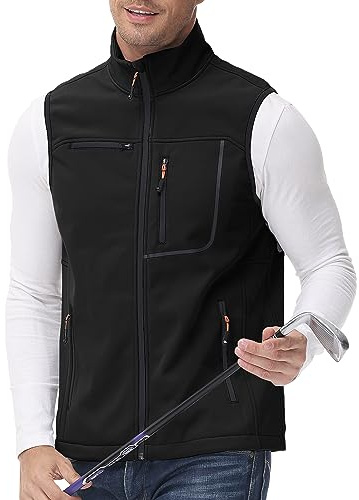 MoFiz Chaleco Trabajo Hombre Chaleco polar Chaqueta Ligera Chaleco con Cremallera Negro-81 L