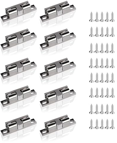 10 Piezas Cierres para Puerta 50mm,Pestillos para Muebles, Ajustable Doble Bola Pestillos de Armario de Cobre con Tornillos, Cierre Fuerte para Armario,Cajón,Armario,Plata(50mm, Plata)