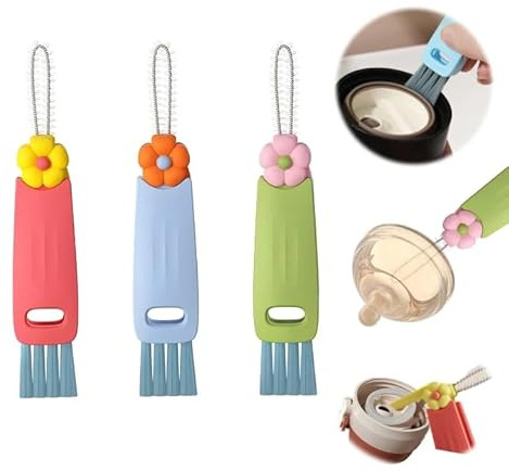 3 Pièces Brosse De Nettoyage De Couvercle De Tasse 3 en 1, Brosse Couvercle de Bouteille Nettoyage Joint d'espace multifonctionnelle pour Les espaces biberons Bouteilles Tous Types de Tasses
