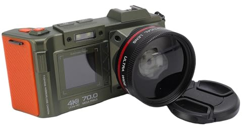 Tosuny Cámara Digital 4K 70MP, Cámara DSLR WiFi con Pantalla Doble, Zoom Digital 50X, Enfoque Automático, Apertura F1.8, Flash, Interfaz de Zapata, para Fotografía, Viajes (Verde Oliva)