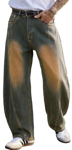 PLEPAN Baggy Jeans for Men Wide Leg Skater Hip Hop Denim Pants Barrel Vintage Loose Fit Long Trousers Y2K Streetwear Vintage Denim Blue M