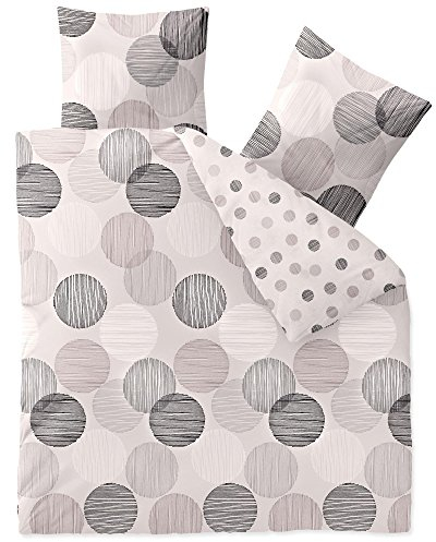CelinaTex Touchme Biber Bettwäsche 200 x 200 cm 3teilig Baumwolle Bettbezug, Set, Bettgarnitur für Sommer und Winter, ganzjährig, pflegeleicht, Filia Punkte beige weiß grau anthrazit