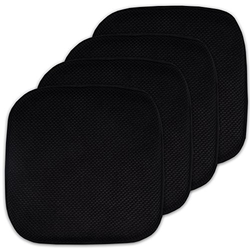 Sweet Home Collection 4 Pack Memory Foam Honeycomb Nonslip Back 16 x16 Chair/Seat Cushion Pad, Black