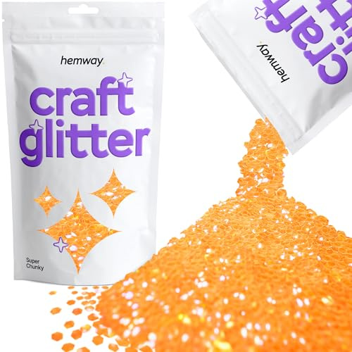 Hemway Craft Glitter Fluorescent UV Neon Orange 100g Super Chunky Glitter | for Crafts, Resin, Cosmetic, Nail, Face, Body, Festival, Tumblers, Art, Candle, Crafting