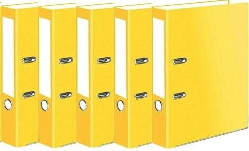 Very Strong Premium Quality Linen Lever Arch Files A4 Heavy Duty by Nobel (Yellow, 5 Files)