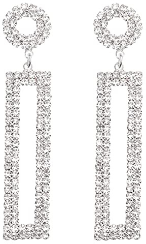 Legitta Rhinestone Long Drop Earrings Cubic Zirconia Sparkly Statement Rectangle Dangle with Circle Studs for Women Wedding Jewelry