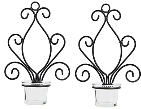 Alnicov 2Pcs Art Candle Hanging Candle Holder,Wall Iron Candle Sconce Holders,Tea light Pillar Candlestick Stand Home Decoration for Living Room Weddings Party