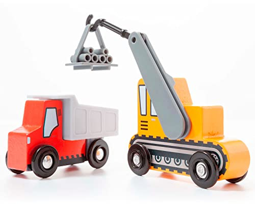 MOLTO Fahrzeug- und LKW-Set aus Holz, Set mit 7 Autos, Holzspielzeug, pädagogisches und freundliches Spielzeug, 12 bis 24 Monate