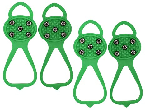 2 Pairs Non Slip Gripper Spike, Ice Cleats Crampons with 5 Anti Slip Studs, Adults Kids Universal Snow Grippers Traction, Anti Slip Rubber Grips for Shoes and Boots (Green,Child)