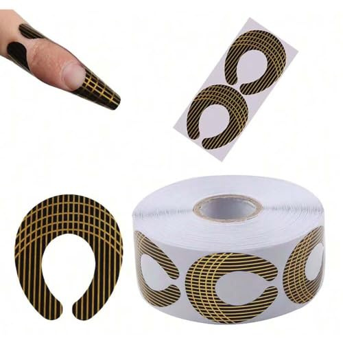 BeautyLeader 500Pcs Nail Forms for Acrylic Nails Thick Nail Art Tips Extension Forms Golden Color Durable Acrylic Nail Paper Forms for Gel Nail C Shape Stickers with Numbers Marked