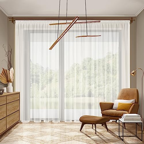 Casalini Milano Gardinen mit Kräuselband und Bleiband Weiße Vorhangschals aus halbtransparentem Voile für eine Moderne und luftige Fensterdekoration mit Zeitloser Eleganz H220 x B300 cm (1er Pack)
