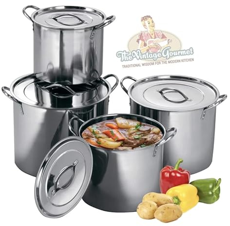 Vintage Gourmet ® Stainless Steel Stock Pot with Lid - Bottom Deep Stew Sauce Soup Pasta Cooking Pot Home Brew Boiling Catering Pot 28cm Diameter x 24cm High - 14 Litre